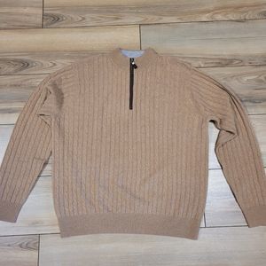 Peter Millar Crown Fleece Wool Quarter Zip Cable Knit Camel Sweater Size XL